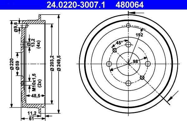 ATE 24.0220-3007.1 - Спирачен барабан vvparts.bg