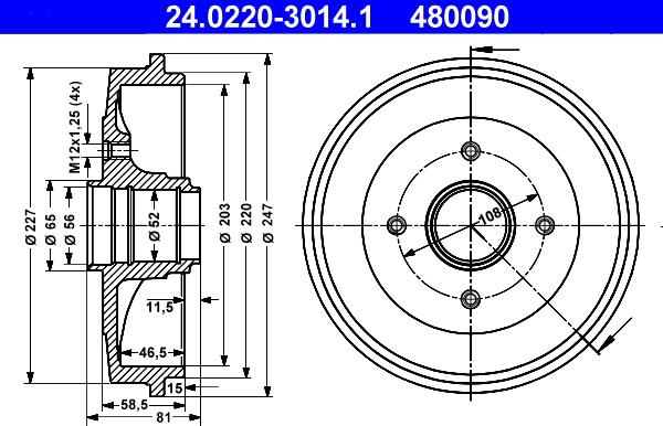 ATE 24.0220-3014.1 - Спирачен барабан vvparts.bg