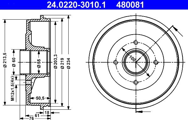 ATE 24.0220-3010.1 - Спирачен барабан vvparts.bg