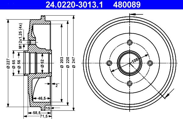 ATE 24.0220-3013.1 - Спирачен барабан vvparts.bg