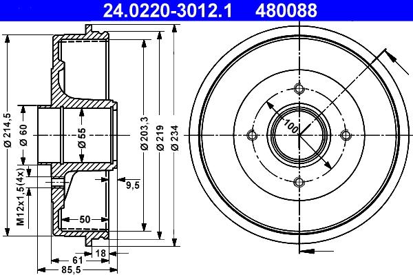 ATE 24.0220-3012.1 - Спирачен барабан vvparts.bg