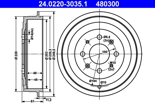 ATE 24.0220-3035.1 - Спирачен барабан vvparts.bg