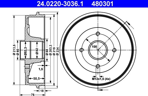 ATE 24.0220-3036.1 - Спирачен барабан vvparts.bg