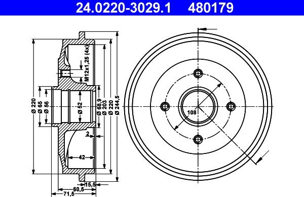 ATE 24.0220-3029.1 - Спирачен барабан vvparts.bg