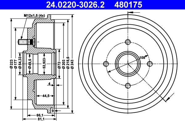 ATE 24.0220-3026.2 - Спирачен барабан vvparts.bg