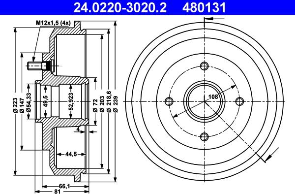 ATE 24.0220-3020.2 - Спирачен барабан vvparts.bg