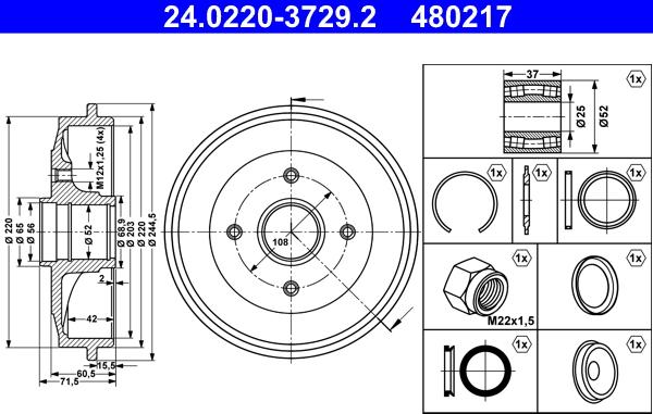 ATE 24.0220-3729.2 - Спирачен барабан vvparts.bg