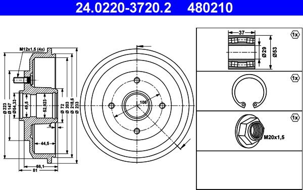 ATE 24.0220-3720.2 - Спирачен барабан vvparts.bg