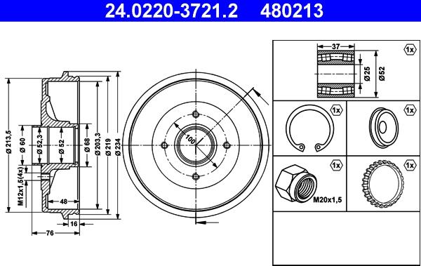 ATE 24.0220-3721.2 - Спирачен барабан vvparts.bg