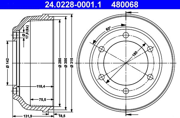 ATE 24.0228-0001.1 - Спирачен барабан vvparts.bg