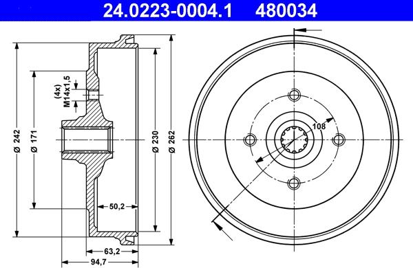 ATE 24.0223-0004.1 - Спирачен барабан vvparts.bg