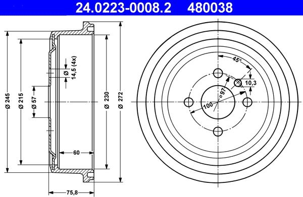 ATE 24.0223-0008.2 - Спирачен барабан vvparts.bg