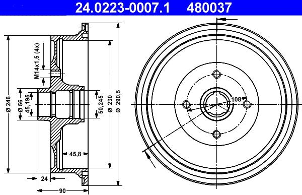 ATE 24.0223-0007.1 - Спирачен барабан vvparts.bg