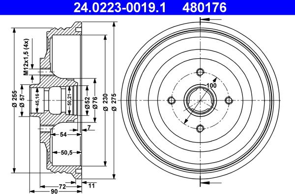 ATE 24.0223-0019.1 - Спирачен барабан vvparts.bg