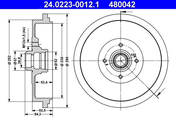 ATE 24.0223-0012.1 - Спирачен барабан vvparts.bg