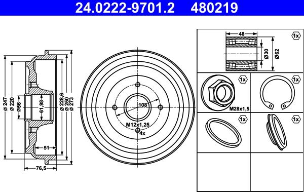 ATE 24.0222-9701.2 - Спирачен барабан vvparts.bg