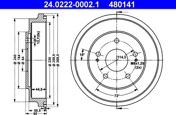 ATE 24.0222-0002.1 - Спирачен барабан vvparts.bg