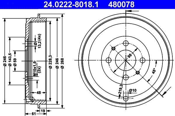 ATE 24.0222-8018.1 - Спирачен барабан vvparts.bg