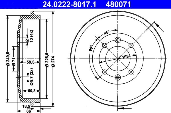 ATE 24.0222-8017.1 - Спирачен барабан vvparts.bg