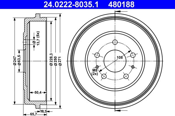 ATE 24.0222-8035.1 - Спирачен барабан vvparts.bg