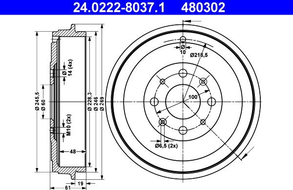 ATE 24.0222-8037.1 - Спирачен барабан vvparts.bg