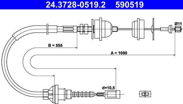 ATE 24.3728-0519.2 - Въжен механизъм, задействане на съединителя vvparts.bg