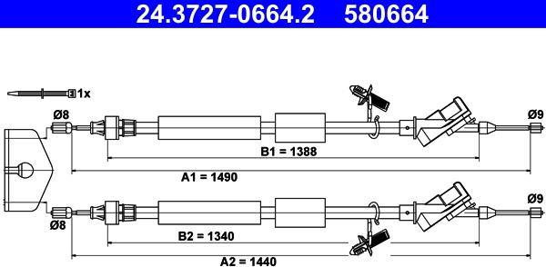 ATE 24.3727-0664.2 - Жило, ръчна спирачка vvparts.bg