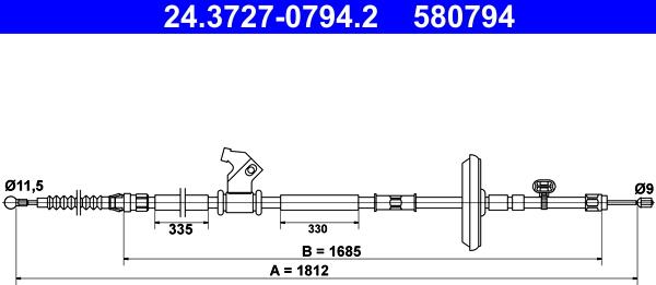 ATE 24.3727-0794.2 - Жило, ръчна спирачка vvparts.bg