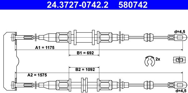 ATE 24.3727-0742.2 - Жило, ръчна спирачка vvparts.bg