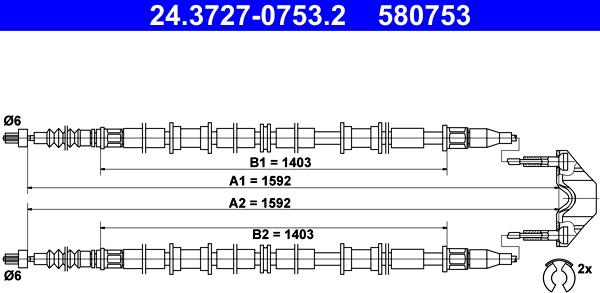 ATE 24.3727-0753.2 - Жило, ръчна спирачка vvparts.bg