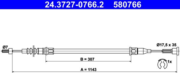 ATE 24.3727-0766.2 - Жило, ръчна спирачка vvparts.bg