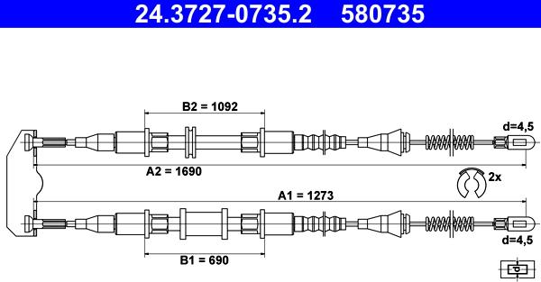 ATE 24.3727-0735.2 - Жило, ръчна спирачка vvparts.bg