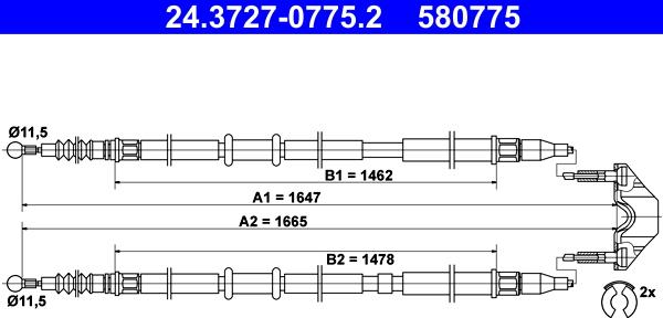 ATE 24.3727-0775.2 - Жило, ръчна спирачка vvparts.bg