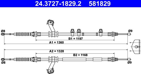 ATE 24.3727-1829.2 - Жило, ръчна спирачка vvparts.bg