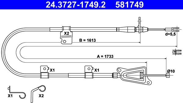 ATE 24.3727-1749.2 - Жило, ръчна спирачка vvparts.bg