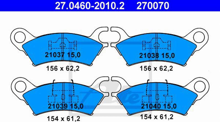 ATE 270070 - Комплект спирачно феродо, дискови спирачки vvparts.bg