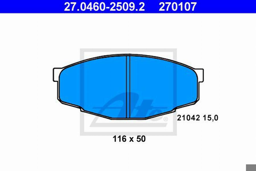 ATE 270107 - Комплект спирачно феродо, дискови спирачки vvparts.bg