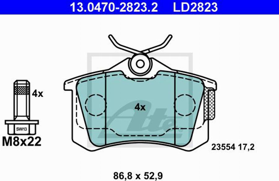 ATE LD2823 - Комплект спирачно феродо, дискови спирачки vvparts.bg