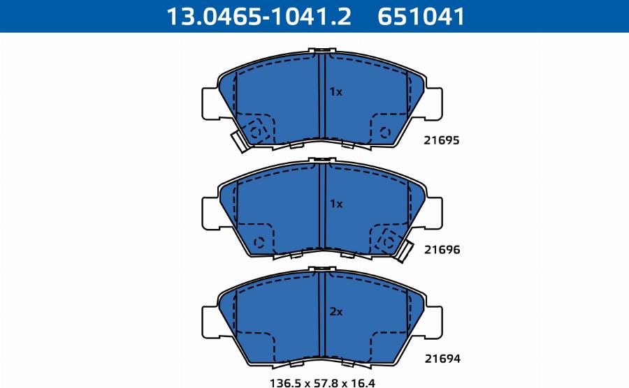 ATE-APAC 13.0465-1041.2 - Комплект спирачно феродо, дискови спирачки vvparts.bg