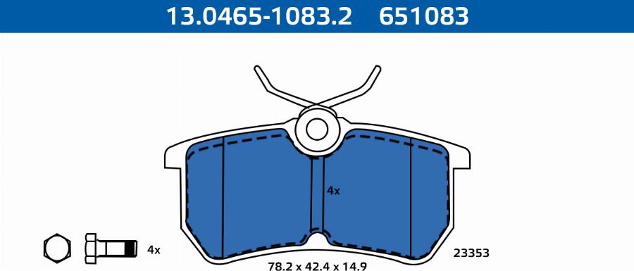 ATE-APAC 13.0465-1083.2 - Комплект спирачно феродо, дискови спирачки vvparts.bg