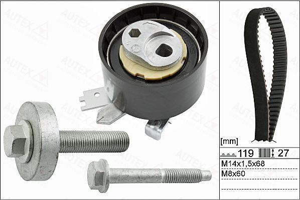 Autex 702884 - Комплект ангренажен ремък vvparts.bg