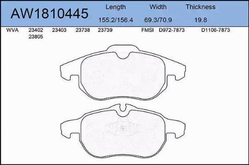 Aywiparts AW1810445 - Комплект спирачно феродо, дискови спирачки vvparts.bg