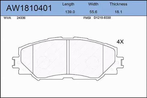 Aywiparts AW1810401 - Комплект спирачно феродо, дискови спирачки vvparts.bg