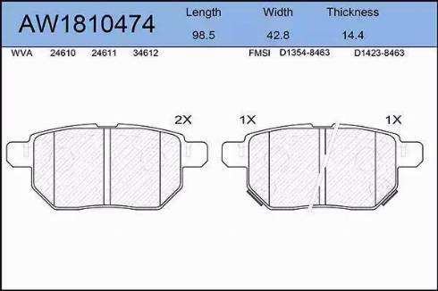 Aywiparts AW1810474 - Комплект спирачно феродо, дискови спирачки vvparts.bg