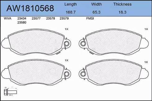 Aywiparts AW1810568 - Комплект спирачно феродо, дискови спирачки vvparts.bg