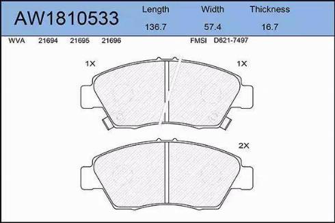 Aywiparts AW1810533 - Комплект спирачно феродо, дискови спирачки vvparts.bg