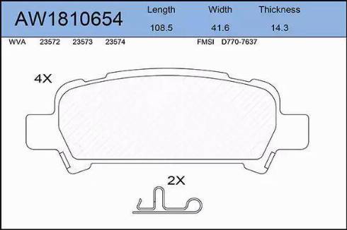 Aywiparts AW1810654 - Комплект спирачно феродо, дискови спирачки vvparts.bg