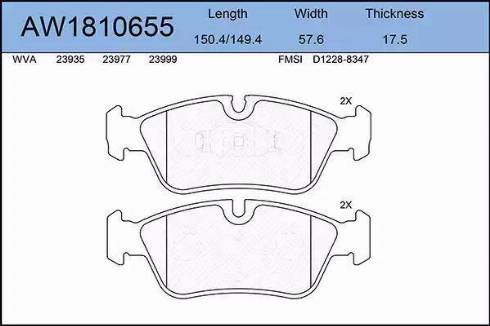 Aywiparts AW1810655 - Комплект спирачно феродо, дискови спирачки vvparts.bg