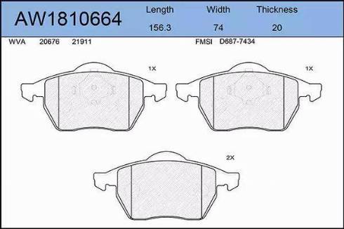 Aywiparts AW1810664 - Комплект спирачно феродо, дискови спирачки vvparts.bg