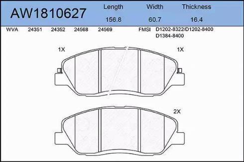 Aywiparts AW1810627 - Комплект спирачно феродо, дискови спирачки vvparts.bg